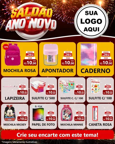 Modelo de Rede Social para Feed Instagram com o tema Saldão de Ano Novo para Papelaria