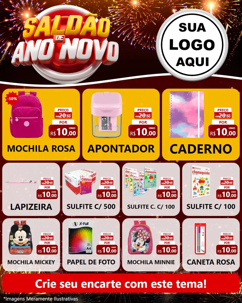 Modelo de Rede Social para Feed Instagram com o tema Saldão de Ano Novo para Papelaria