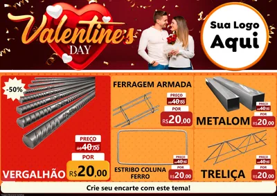 Modelo de Encarte para Encarte A4 Horizontal com o tema Valentine's Day para Ferragens