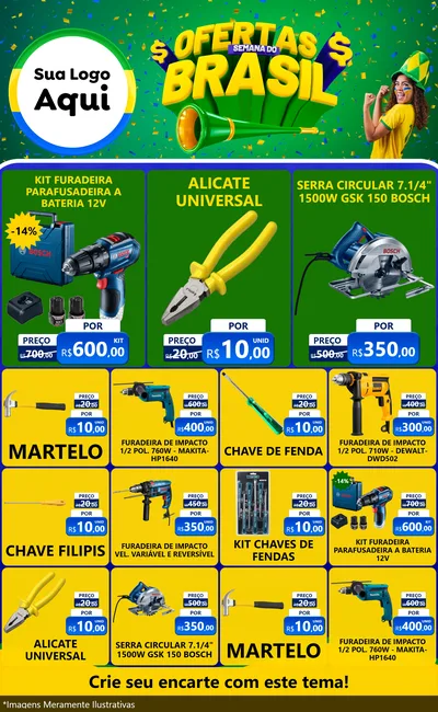 Modelo de Encarte para Encarte Grande com o tema Ofertas Semana do Brasil para Maquinas e Ferramentas
