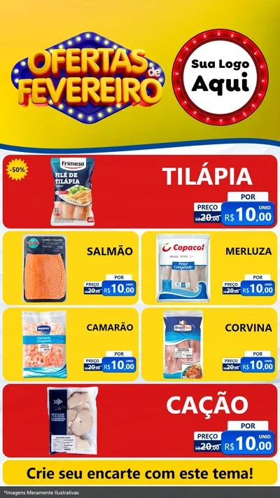 Modelo de TV para TV Vertical com o tema Ofertas de Fevereiro para Peixaria