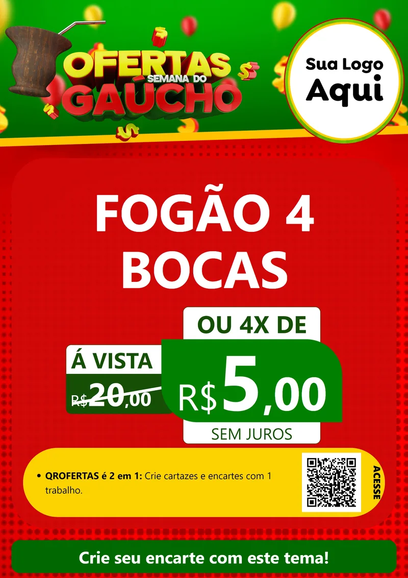 Modelo de Cartaz para Cartaz A4 Vertical com o tema Ofertas Semana Do Gaúcho para Móveis e Eletro