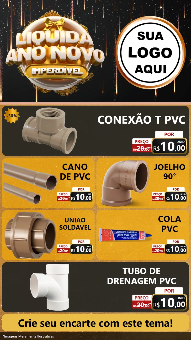 Modelo de TV para TV Vertical com o tema Liquida Ano Novo Imperdível para Tubos e conexões