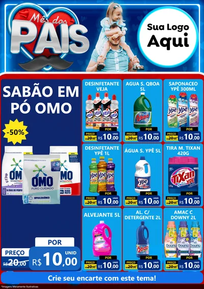 Modelo de Encarte para Encarte A4 Vertical com o tema Mês Dos Pais para Produtos de Limpeza