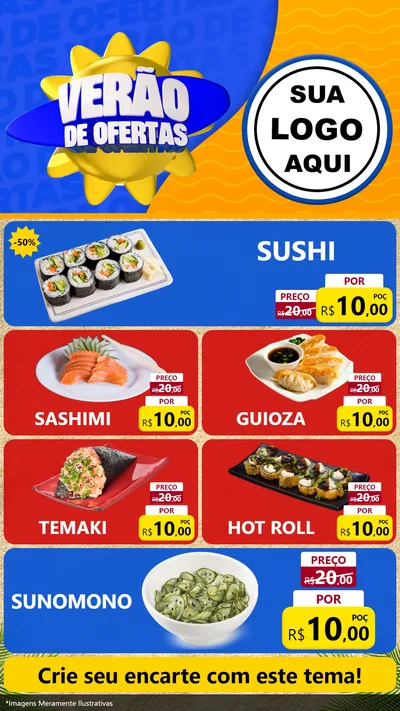 Modelo de TV para TV Vertical com o tema Verão de Ofertas para Comida japonesa