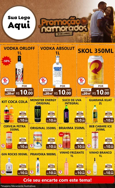 Modelo de Encarte para Encarte Grande com o tema Promoção Namorados para Distribuidora de bebidas