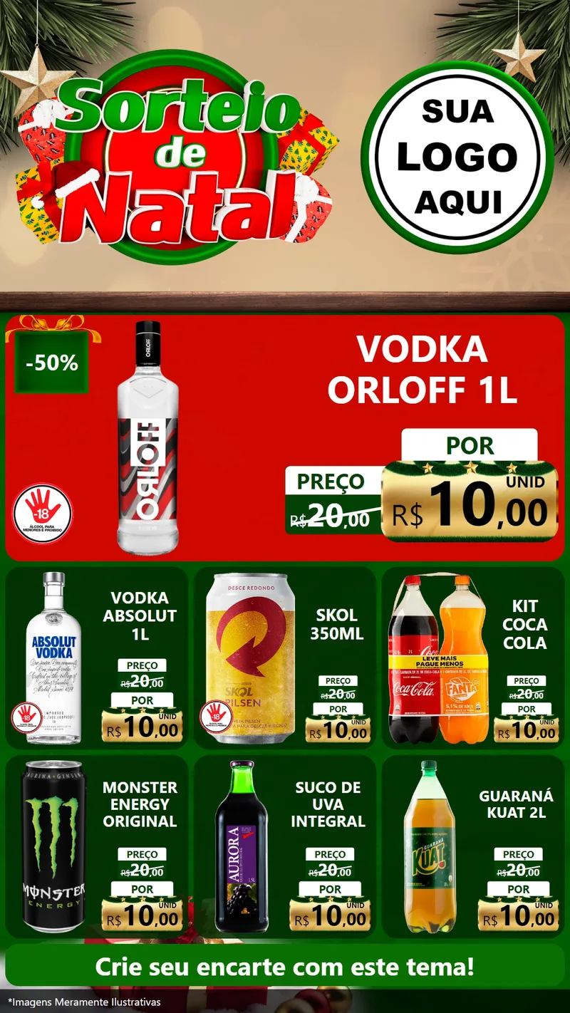 Modelo de Rede Social para Stories com o tema Sorteio de Natal para Distribuidora de bebidas