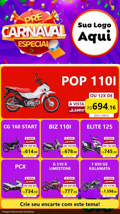 Modelo de Rede Social para Stories com o tema Pré-Carnaval Especial para Concessionaria de Motos