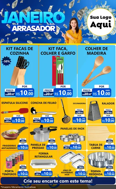Modelo de Encarte para Encarte Grande com o tema Janeiro Arrasador para Utilidades Domésticas
