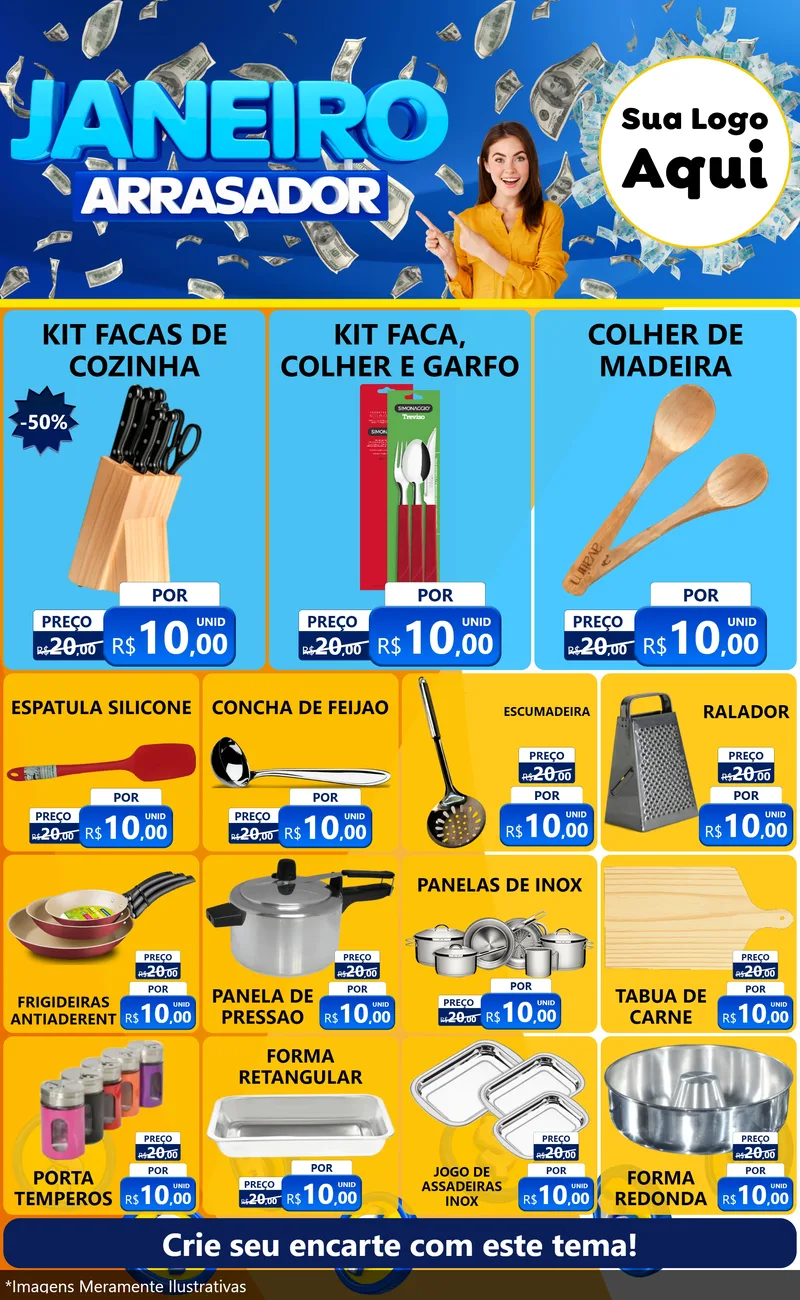 Modelo de Encarte para Encarte Grande com o tema Janeiro Arrasador para Utilidades Domésticas