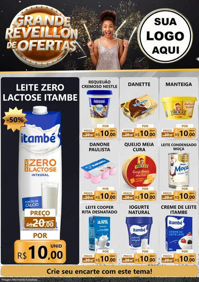 Modelo de Encarte para Encarte A4 Vertical com o tema Grande Réveillon de Ofertas para Frios e Laticínios