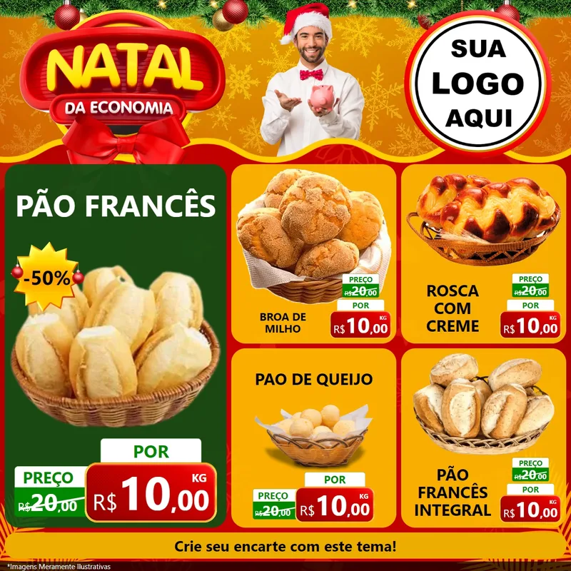 Modelo de Rede Social para Feed Facebook com o tema Natal da Economia para Padaria