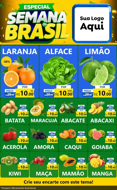 Modelo de Encarte para Encarte Grande com o tema Especial Semana do Brasil para Hortifrúti