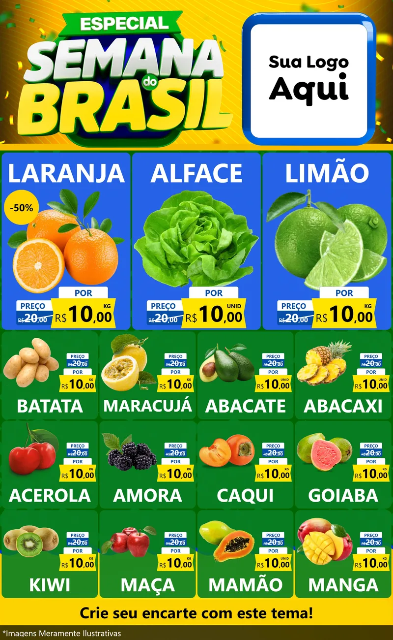 Modelo de Encarte para Encarte Grande com o tema Especial Semana do Brasil para Hortifrúti