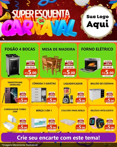 Modelo de Rede Social para Feed Instagram com o tema Super Esquenta de Carnaval para Móveis e Eletro