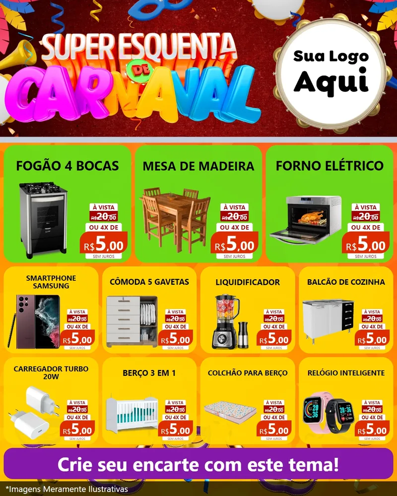 Modelo de Rede Social para Feed Instagram com o tema Super Esquenta de Carnaval para Móveis e Eletro