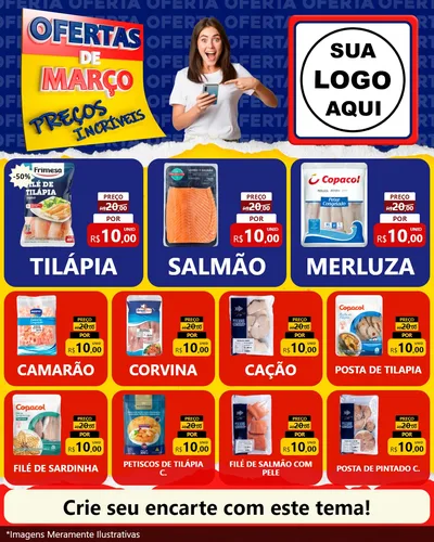Modelo de Rede Social para Feed Instagram com o tema Ofertas de Março - Preços Incríveis para Peixaria