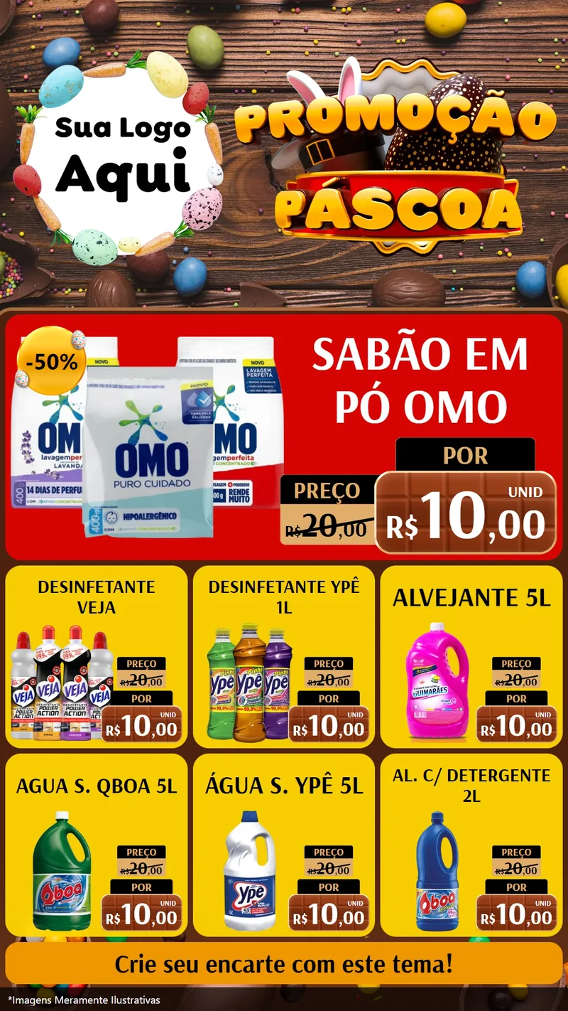 Modelo de Rede Social para Stories com o tema Promoção Páscoa para Produtos de Limpeza
