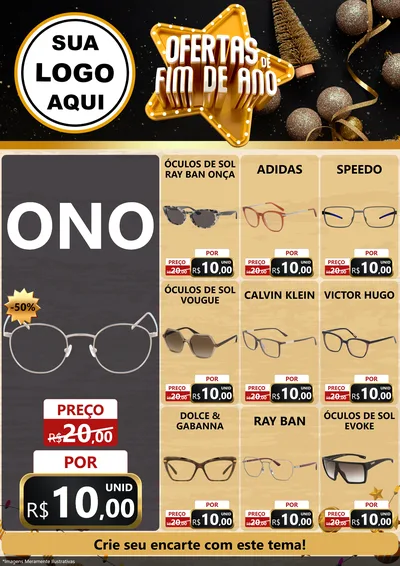 Modelo de Encarte para Encarte A4 Vertical com o tema Ofertas de Fim de Ano para Óticas