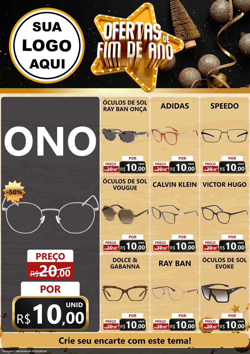 Modelo de Encarte para Encarte A4 Vertical com o tema Ofertas de Fim de Ano para Óticas
