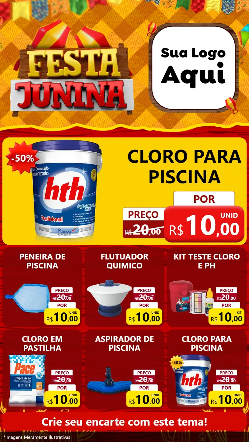 Modelo de Rede Social para Stories com o tema Festa Junina para Produtos para Piscina