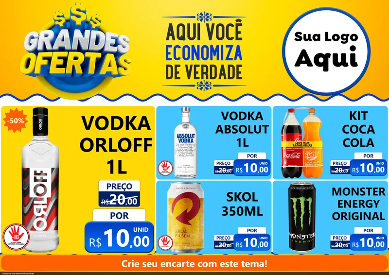 Modelo de Encarte para Encarte A4 Horizontal com o tema Grandes Ofertas para Distribuidora de bebidas