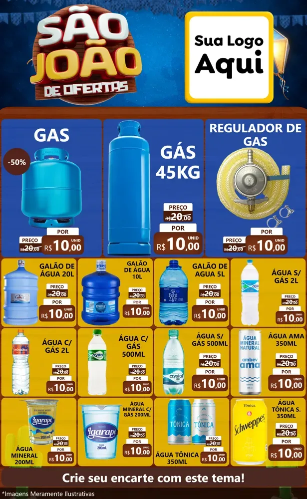 Modelo de Encarte para Encarte Grande com o tema São João Ofertas Imbatíveis! - Junina para Água e gás