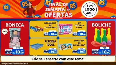 Modelo de TV para TV Horizontal com o tema Final de Semana de Ofertas para Brinquedos