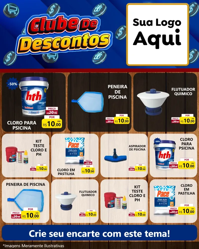 Modelo de Rede Social para Feed Instagram com o tema Clube de Descontos para Produtos para Piscina