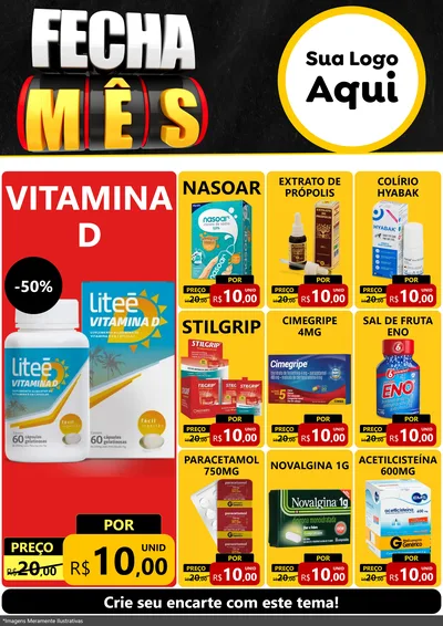 Modelo de Encarte para Encarte A4 Vertical com o tema Fecha Mês para Farmácia