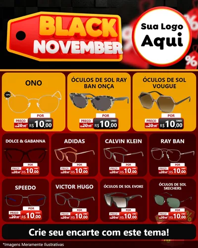 Modelo de Rede Social para Feed Instagram com o tema Black November para Óticas