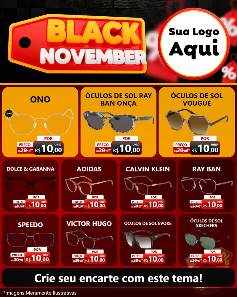 Modelo de Rede Social para Feed Instagram com o tema Black November para Óticas