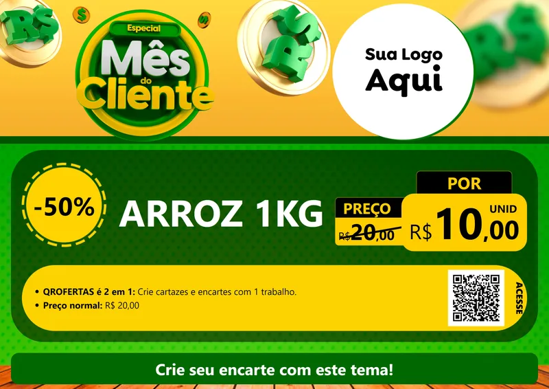 Modelo de Cartaz para Cartaz A4 Horizontal com o tema Especial Mês do Cliente para Supermercado