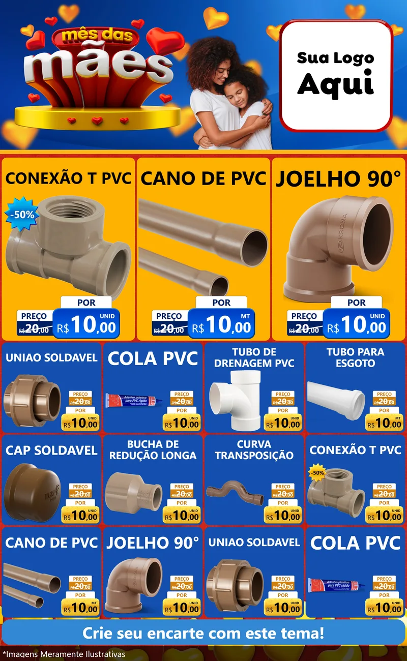 Modelo de Encarte para Encarte Grande com o tema Mês das Mães para Tubos e conexões