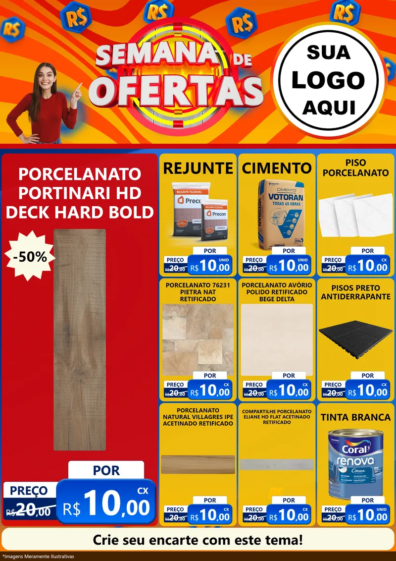 Modelo de Encarte para Encarte A4 Vertical com o tema Semana de Ofertas para Pisos e revestimentos