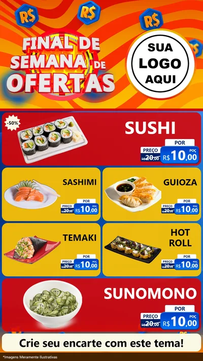Modelo de TV para TV Vertical com o tema Final de Semana de Ofertas para Comida japonesa