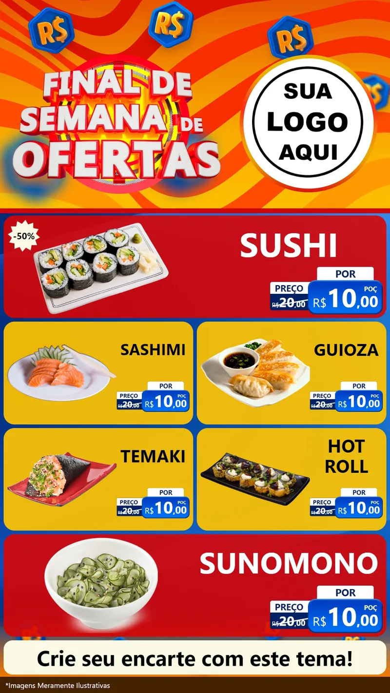 Modelo de TV para TV Vertical com o tema Final de Semana de Ofertas para Comida japonesa