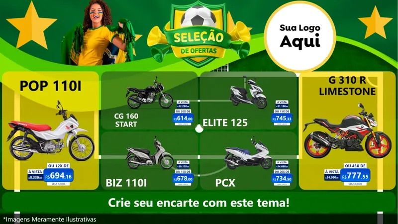 Modelo de TV para TV Horizontal com o tema Seleção de Ofertas - Copa para Concessionaria de Motos