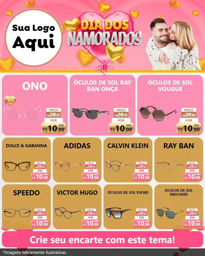 Modelo de Rede Social para Feed Instagram com o tema Dia dos Namorados para Óticas
