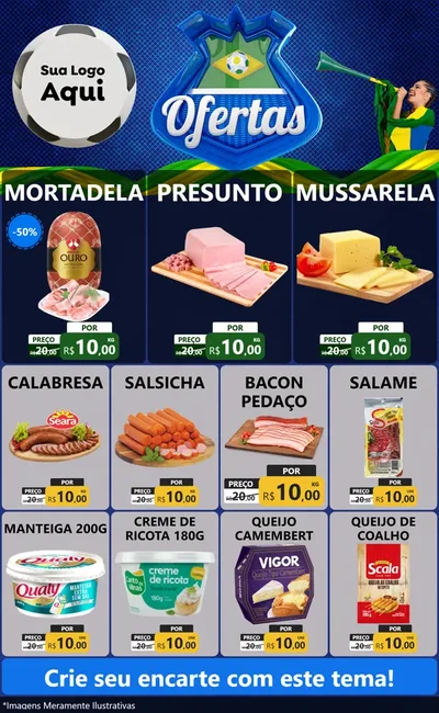 Modelo de Encarte para Encarte Grande com o tema Ofertas (Futebol) para Frios e Laticínios