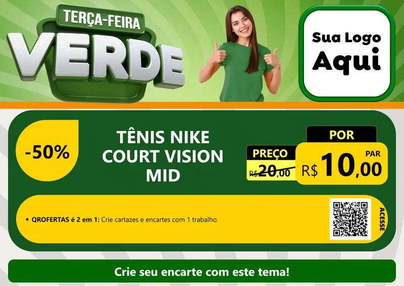 Modelo de Cartaz para Cartaz A4 Horizontal com o tema Terça - Feira Verde para Calçados