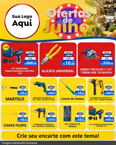 Modelo de Rede Social para Feed Instagram com o tema Ofertas de Julho para Maquinas e Ferramentas