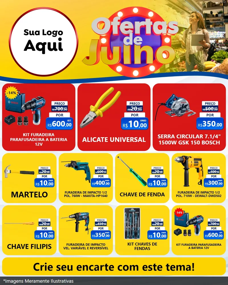 Modelo de Rede Social para Feed Instagram com o tema Ofertas de Julho para Maquinas e Ferramentas