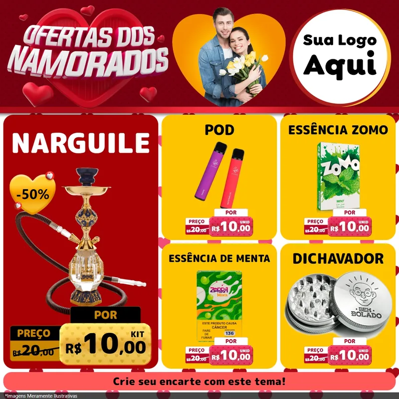 Modelo de Rede Social para Feed Facebook com o tema Ofertas Dos Namorados para Tabacaria