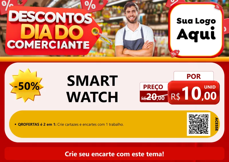 Modelo de Cartaz para Cartaz A4 Horizontal com o tema Descontos Dia do Comerciante para Informática