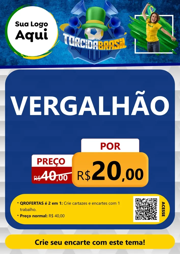 Modelo de Cartaz para Cartaz A4 Vertical com o tema Torcida Brasil - Copa para Ferragens