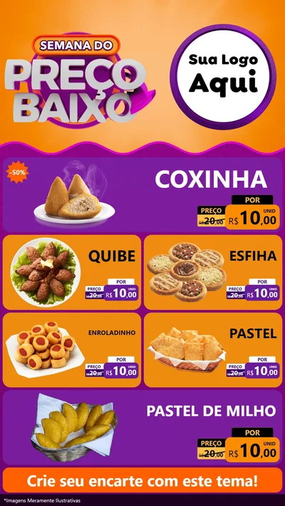 Modelo de TV para TV Vertical com o tema Semana do Preço Baixo para Salgadaria
