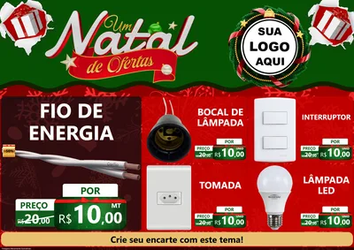 Modelo de Encarte para Encarte A4 Horizontal com o tema Um Natal de Ofertas para Materiais Elétricos