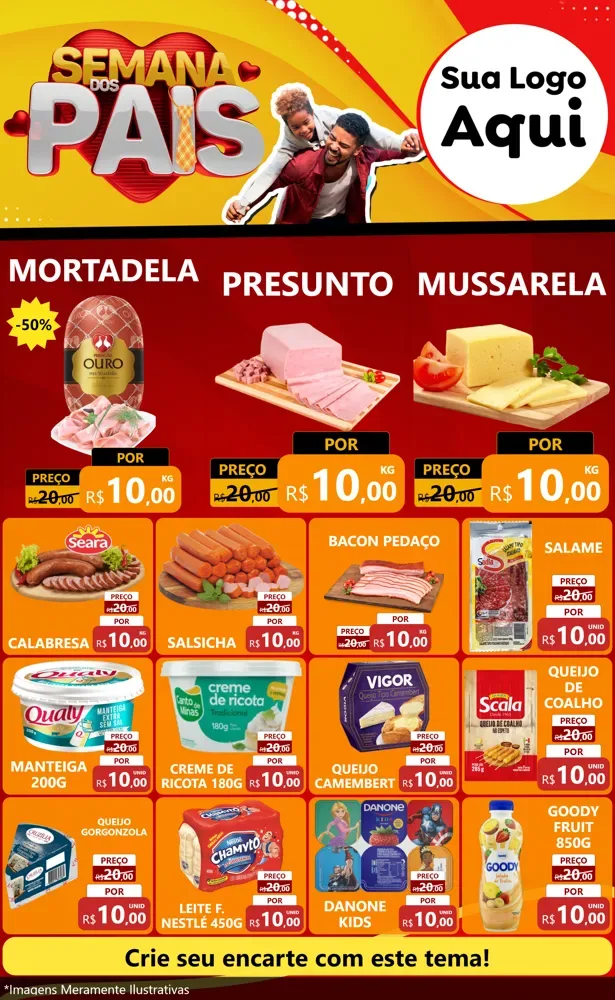 Modelo de Encarte para Encarte Grande com o tema Semana Dos Pais para Frios e Laticínios