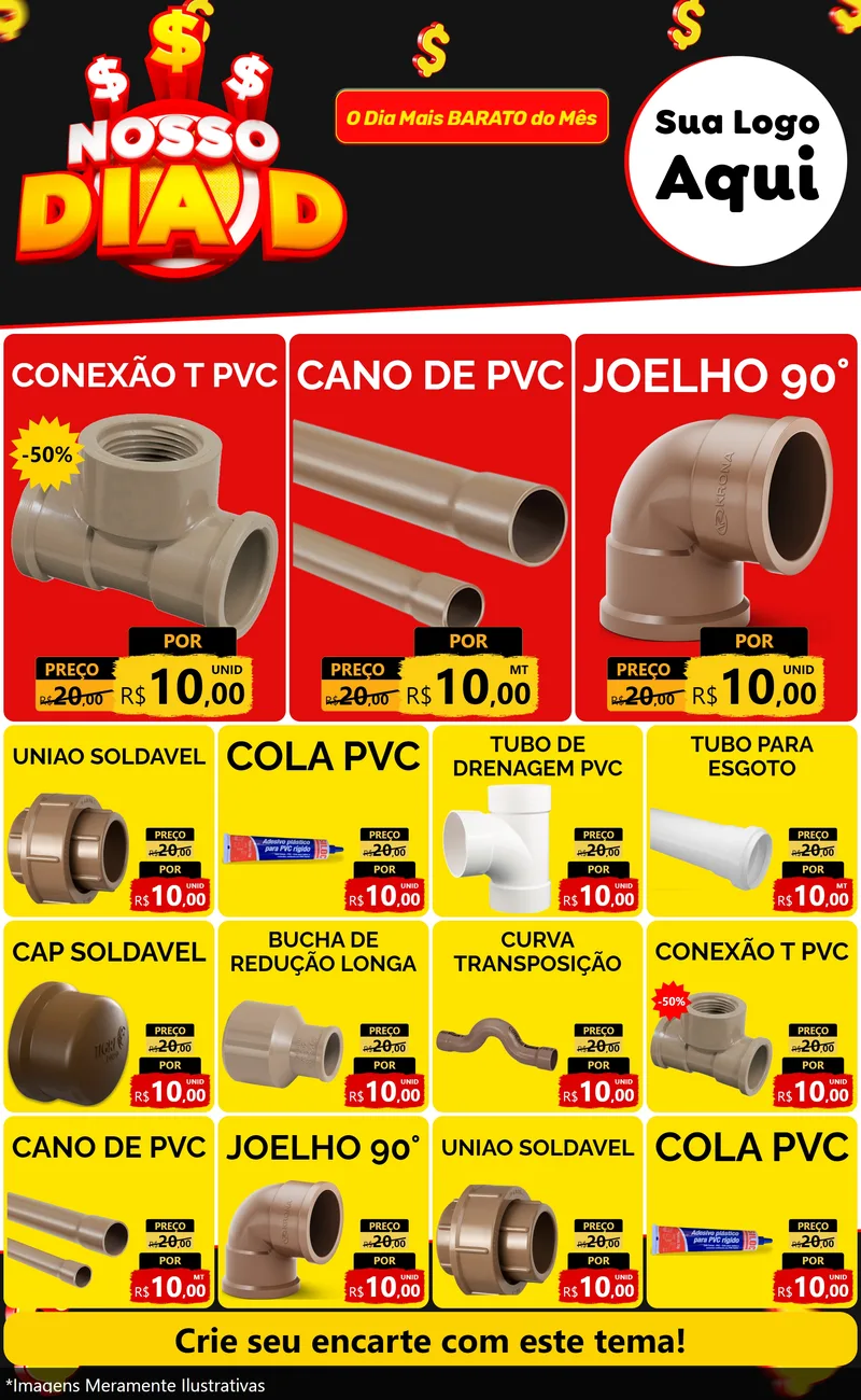 Modelo de Encarte para Encarte Grande com o tema Nosso Dia D para Tubos e conexões